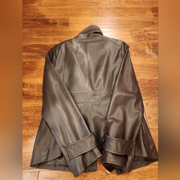 Cole Haan Women's Wing Collar Leather Jacke - Brown (Sz Small) - Picture 2 of 9